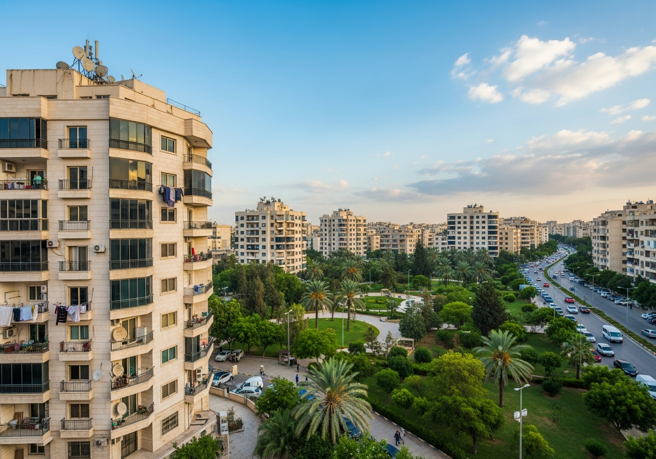 Modern tasarımlı ve yüksek kaliteli işçilikli bir daire, Şam'daki Dummar Konut Projesi'nde, özel manzaralı.