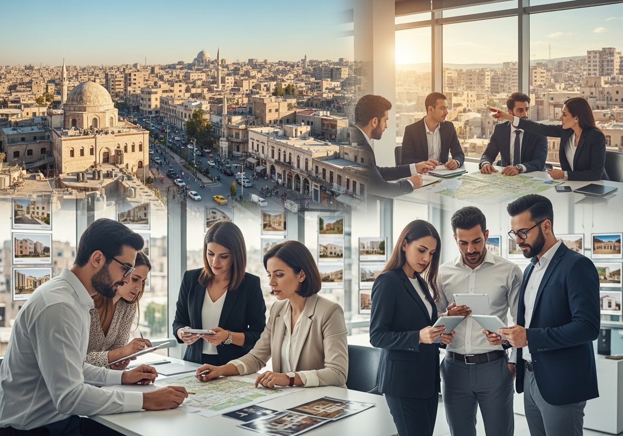 واجهة بناء سكني فاخر في حي راقٍ بدمشق يعكس جودة العقارات المستعملة المتاحة للبيع
