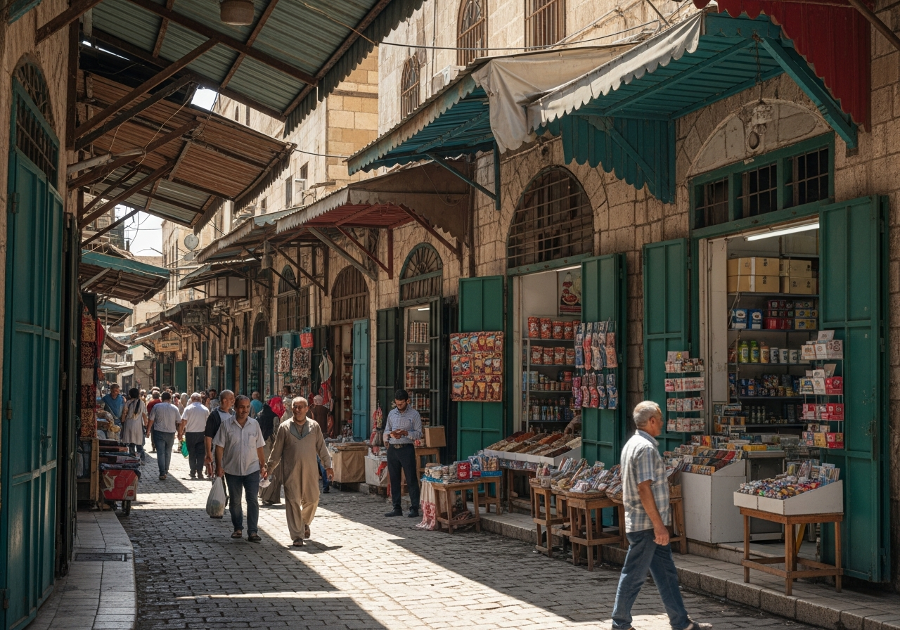 A commercial shopfront in one of Damascus’s vibrant markets, offered for sale at an economical price for investors