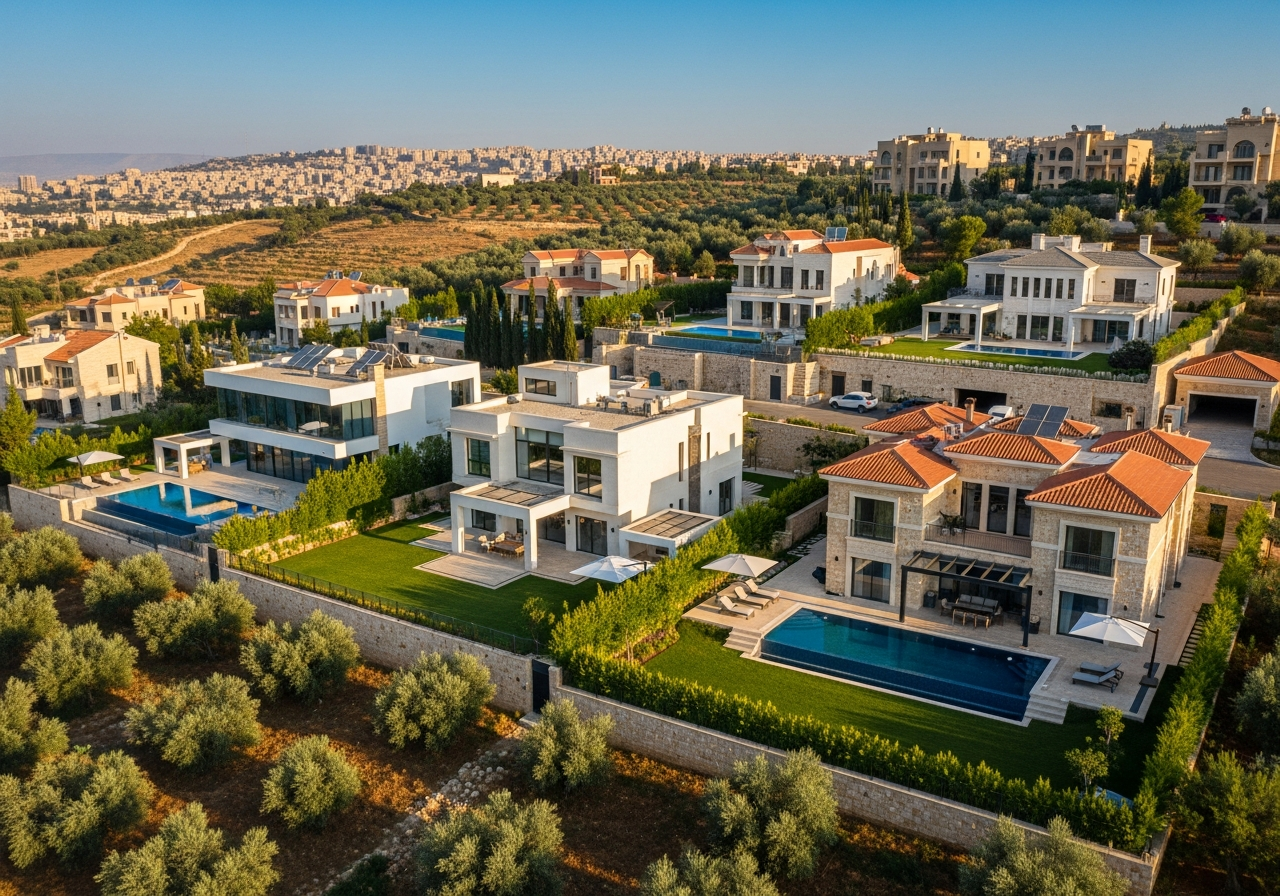 Villa de luxe à vendre à Damas avec un design moderne, jardin et piscine, idéale pour l’investissement immobilier